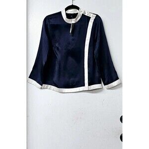 J CREW Royal Blue 100% Silk Long Sleeve Button-Up Elegant Women Shrt (2) $110